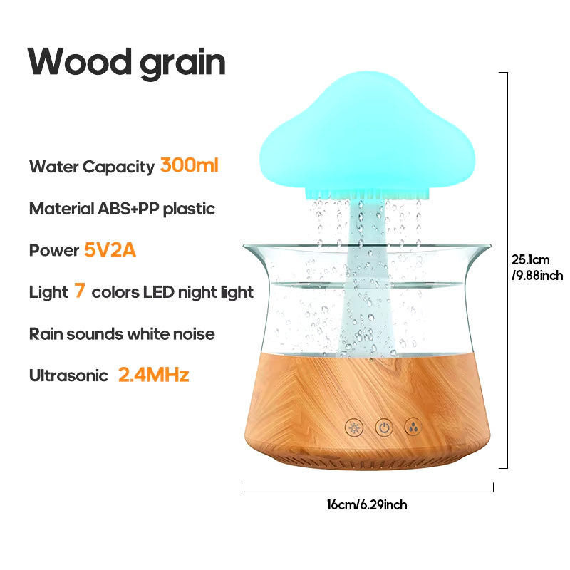 Rain Cloud Electric Air Humidifier 300Ml Aroma Diffuser Zen Rain Water Drops Colorful Night Light Humidifier for Home Gift